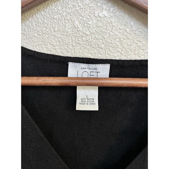 Ann Taylor black knit tank top sequin sparkle womens L holiday classic stretch - Picture 3 of 4